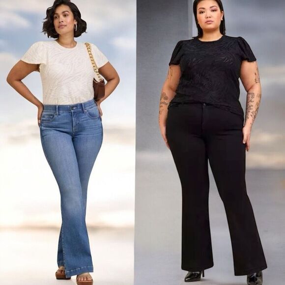 Torrid Black & White Knit Jacquard Crew Neck Flutter Sleeve Tee 3 3XL 2pc Bundle - Picture 3 of 14